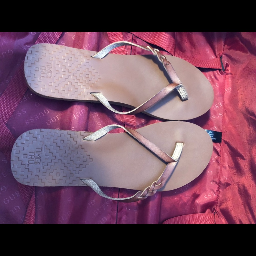 Time and Tru braided flip flops.